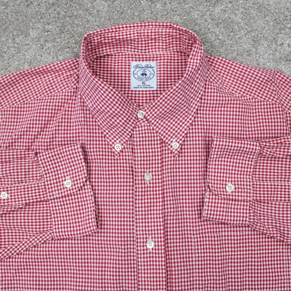 Brooks Brothers Sport Shirt Mens XL Red/White Checkered Cotton‎ L/S Button Down